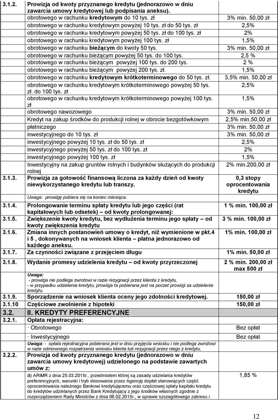 zł 1,5% obrotowego w rachunku bieżącym do kwoty 50 tys. 3% min. 50,00 zł obrotowego w rachunku bieżącym powyżej 50 tys. do 100 tys. 2,5 % obrotowego w rachunku bieżącym powyżej 100 tys. do 200 tys.