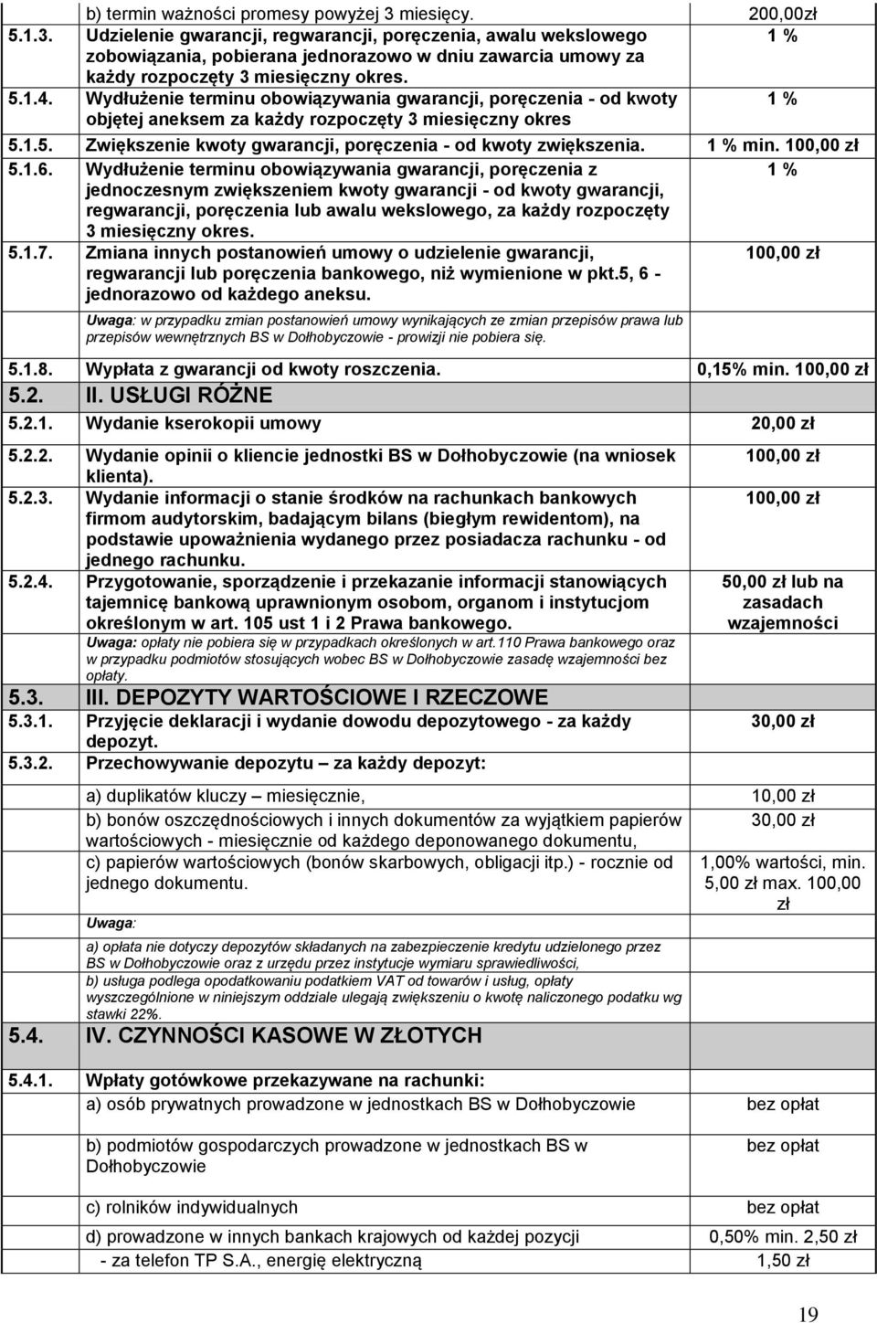 Wydłużenie terminu obowiązywania gwarancji, poręczenia - od kwoty 1 % objętej aneksem za każdy rozpoczęty 3 miesięczny okres 5.1.5. Zwiększenie kwoty gwarancji, poręczenia - od kwoty zwiększenia.