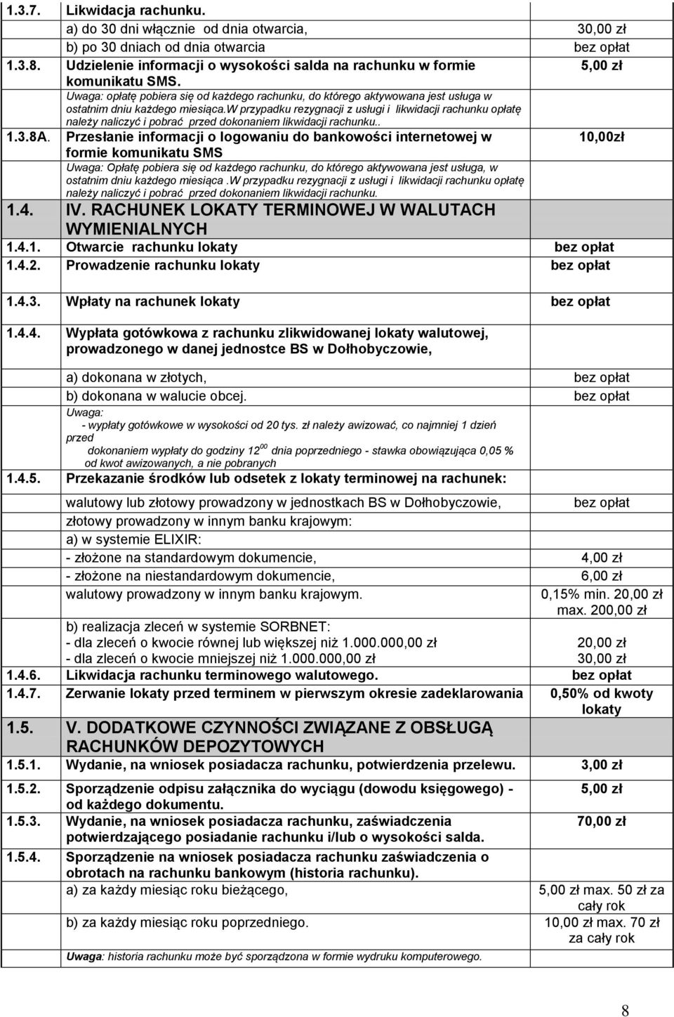 w przypadku rezygnacji z usługi i likwidacji rachunku opłatę należy naliczyć i pobrać przed dokonaniem likwidacji rachunku.. 1.3.8A.