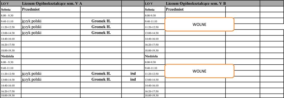 11:20-12:50 13:00-14:30 język polski Gromek H. 13:00-14:30 8.00-9.