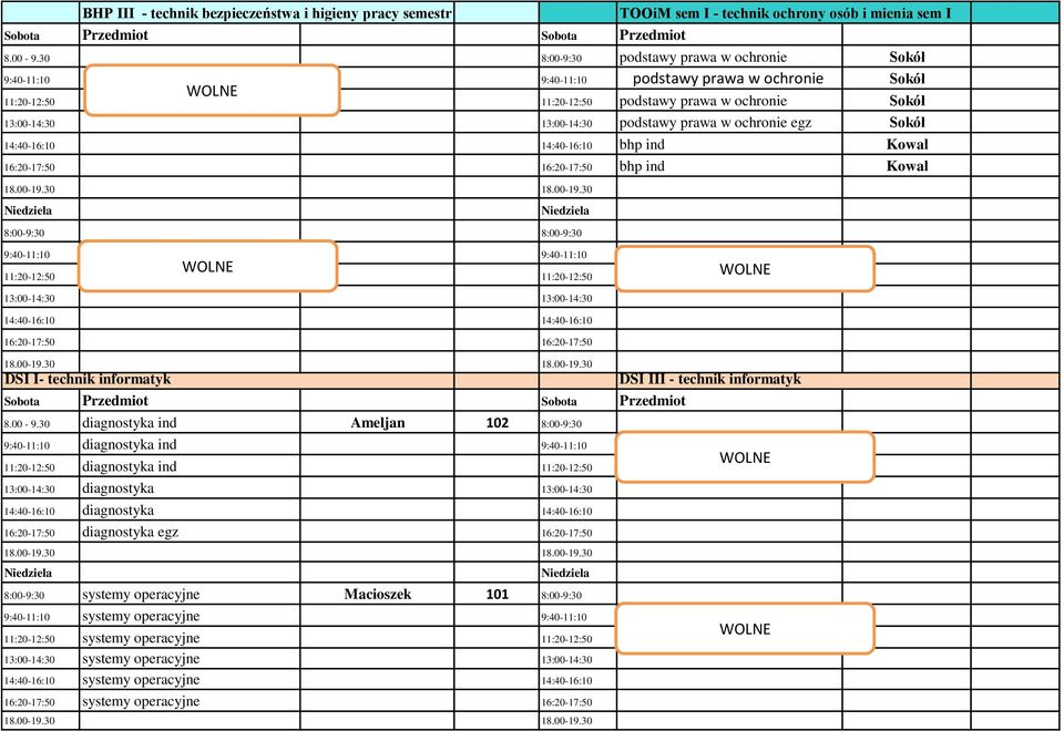 30 diagnostyka ind Ameljan 102 9:40-11:10 diagnostyka ind 9:40-11:10 11:20-12:50 diagnostyka ind 11:20-12:50 13:00-14:30 diagnostyka 13:00-14:30 14:40-16:10 diagnostyka 14:40-16:10 DSI III - technik