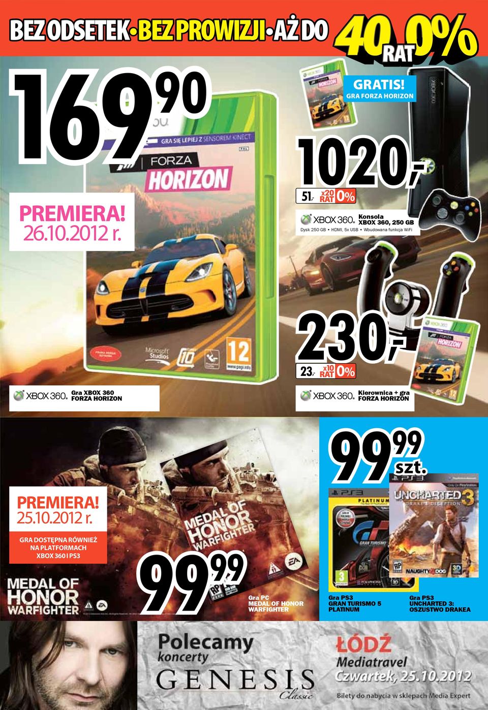 WiFi 230, 23, x10 0% Gra XBOX 360 FORZA HORIZON Kierownica + gra FORZA HORIZON PREMIERA! 25.10.2012 r.