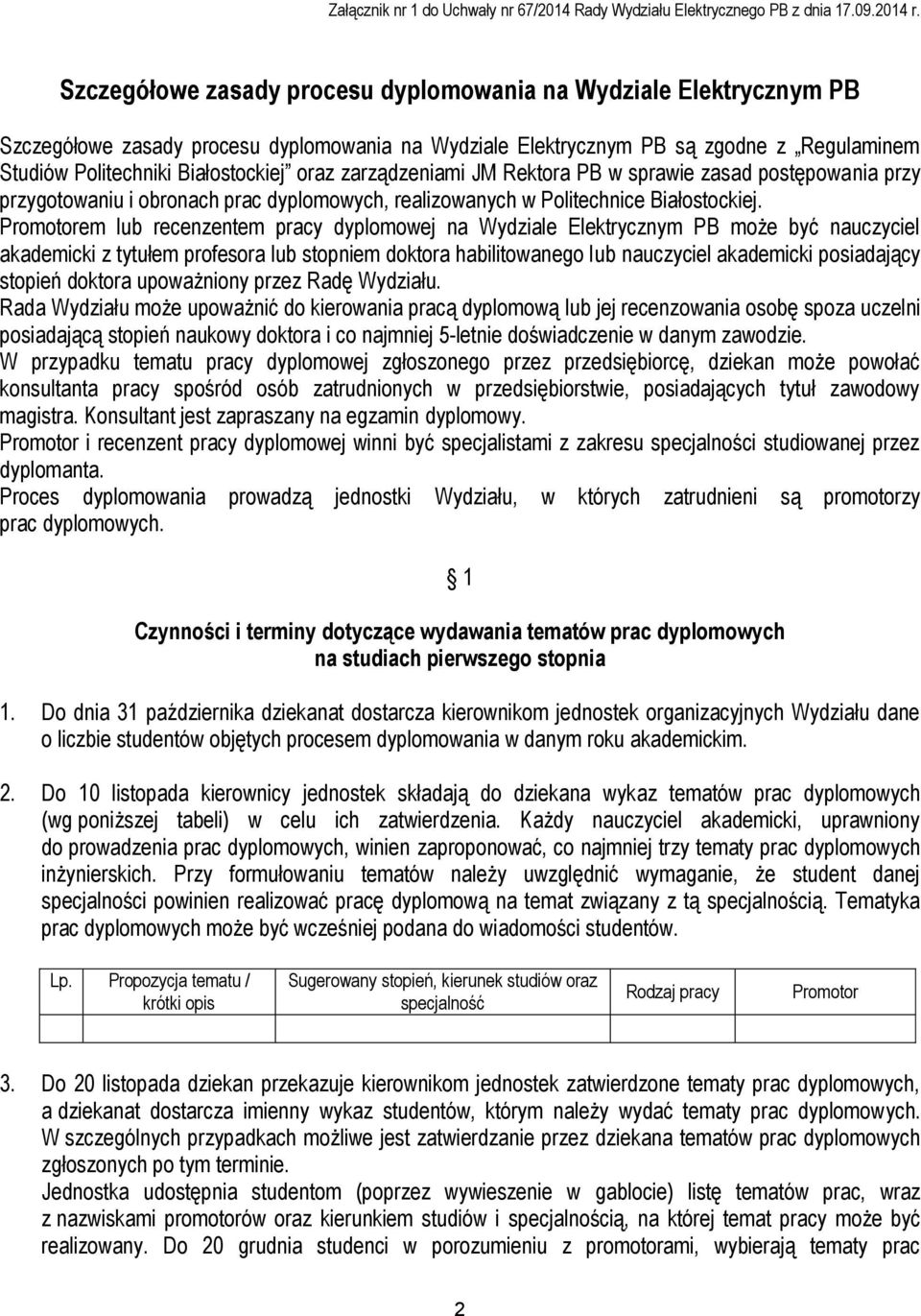 zarządzeniami JM Rektora PB w sprawie zasad postępowania przy przygotowaniu i obronach prac dyplomowych, realizowanych w Politechnice Białostockiej.