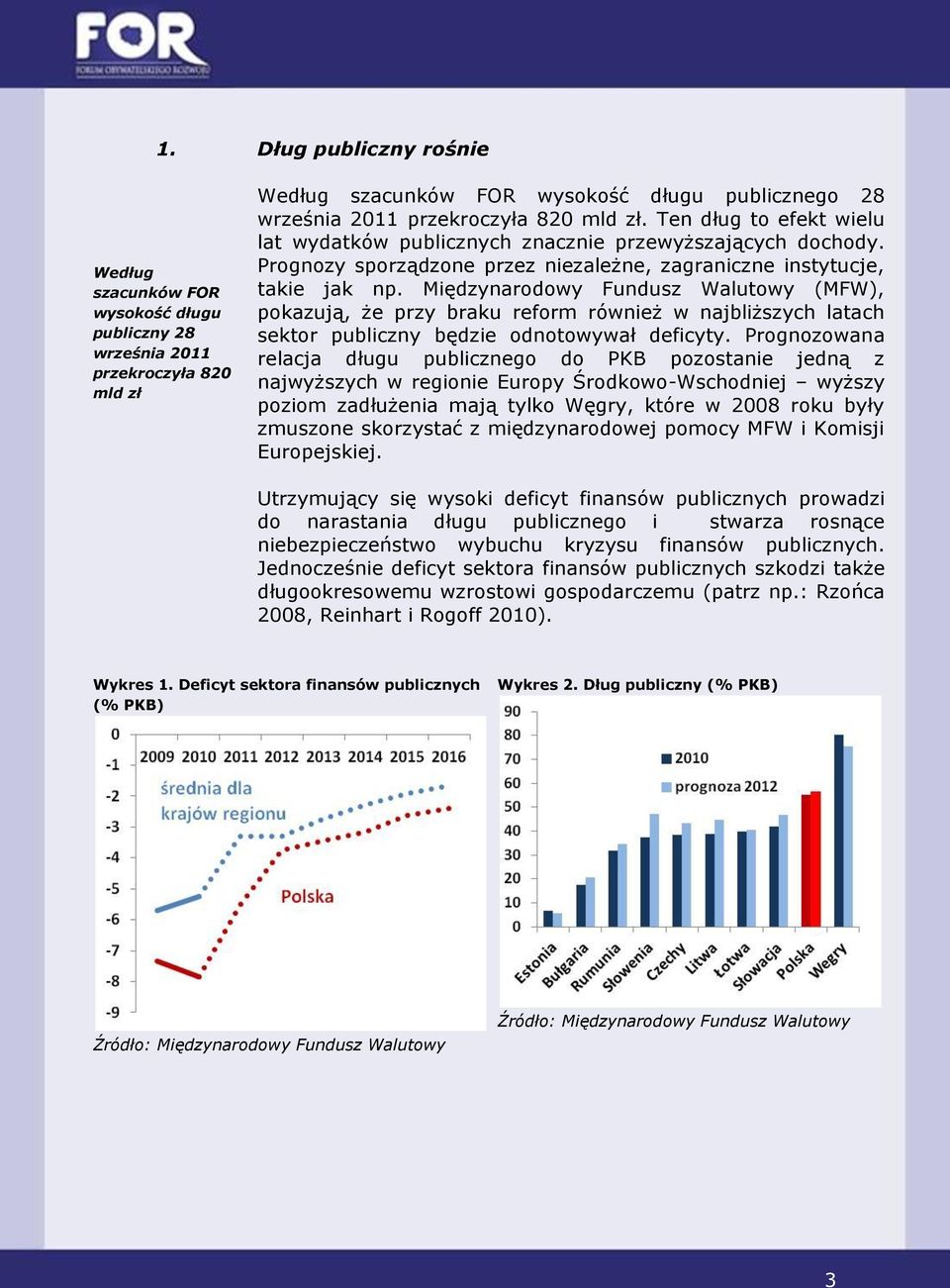 Międzynarodowy Fundusz Walutowy (MFW), pokazują, że przy braku reform również w najbliższych latach sektor publiczny będzie odnotowywał deficyty.