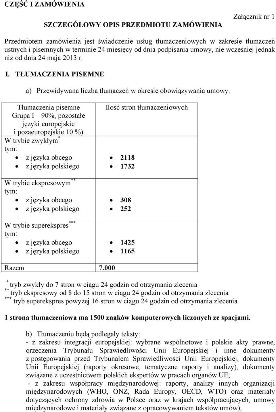 Tłumaczenia pisemne Grupa I 90%, pozostałe języki europejskie i pozaeuropejskie 10 %) W trybie zwykłym * tym: z języka obcego z języka polskiego W trybie ekspresowym ** tym: z języka obcego z języka