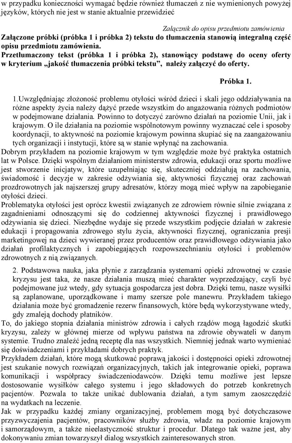 Przetłumaczony tekst (próbka 1 