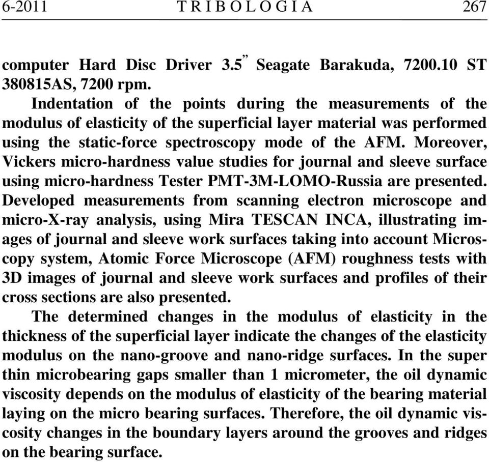 Moreover, Vickers micro-hardness value studies for journal and sleeve surface using micro-hardness Tester PMT-3M-LOMO-Russia are presented.