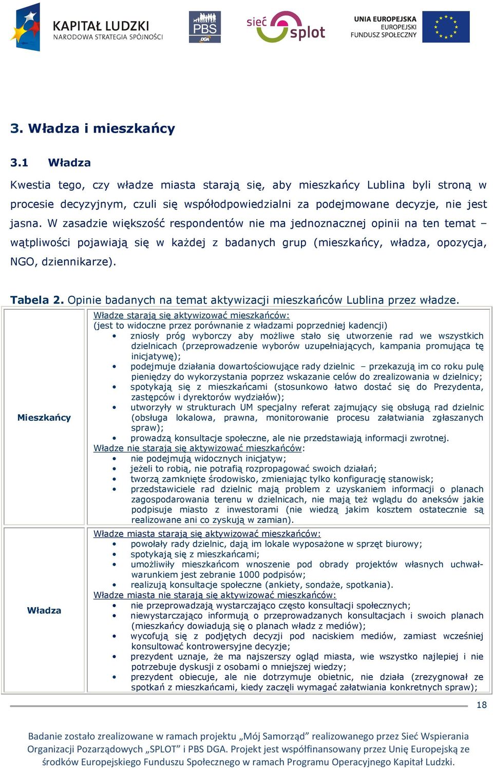 W zasadzie większość respondentów nie ma jednoznacznej opinii na ten temat wątpliwości pojawiają się w kaŝdej z badanych grup (mieszkańcy, władza, opozycja, NGO, dziennikarze). Tabela 2.