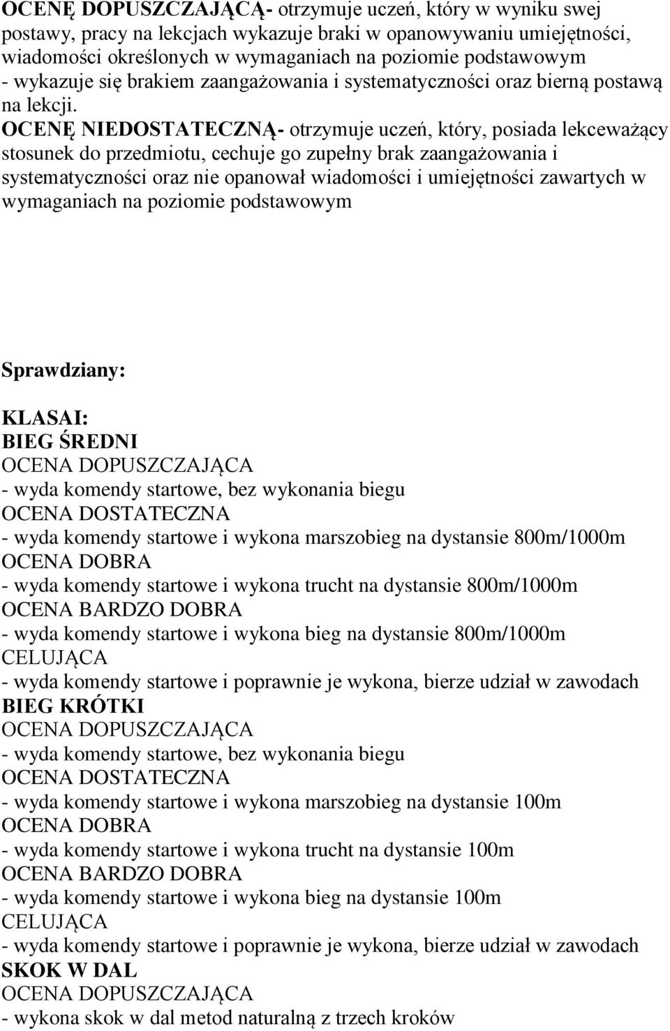 OCENĘ NIEDOSTATECZNĄ- otrzymuje uczeń, który, posiada lekceważący stosunek do przedmiotu, cechuje go zupełny brak zaangażowania i systematyczności oraz nie opanował wiadomości i umiejętności