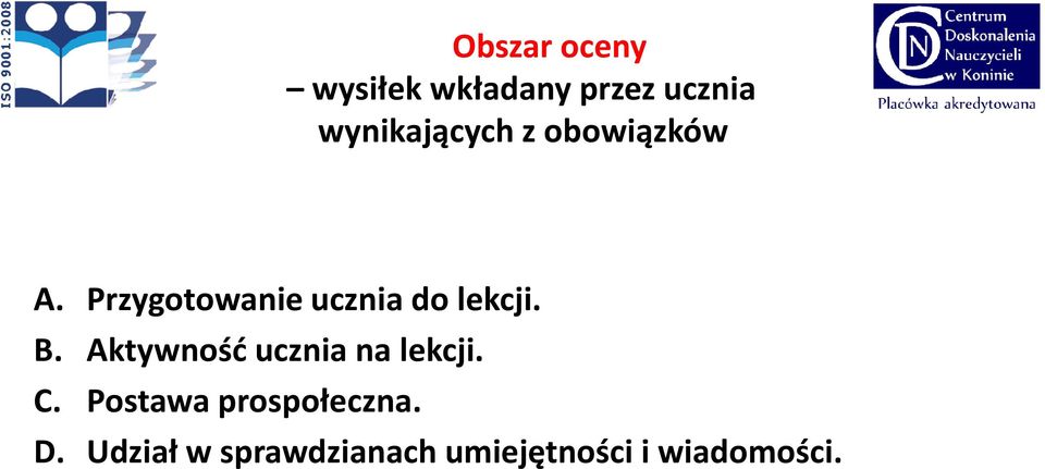 Przygotowanie ucznia do lekcji. B.