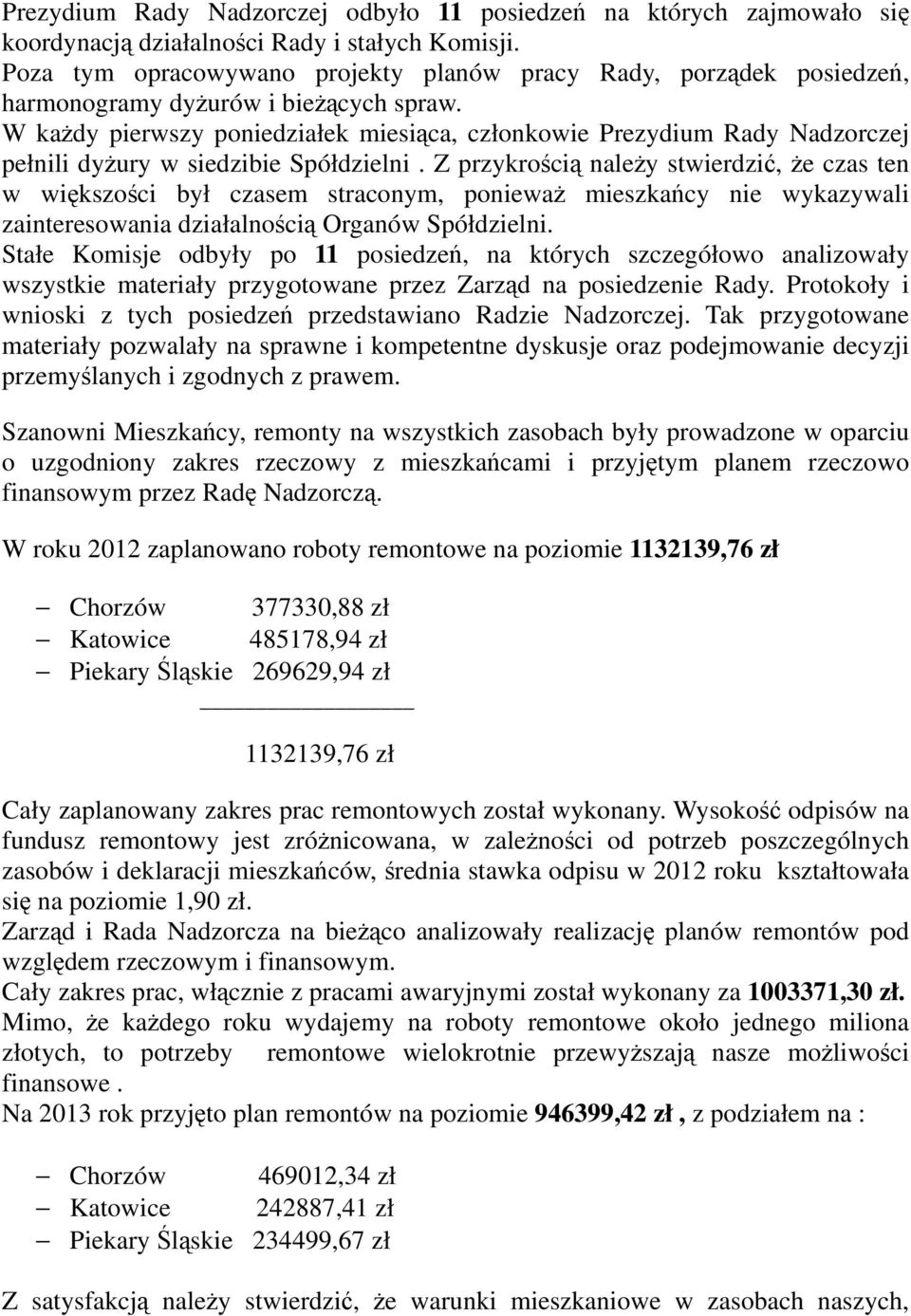 W każdy pierwszy poniedziałek miesiąca, członkowie Prezydium Rady Nadzorczej pełnili dyżury w siedzibie Spółdzielni.