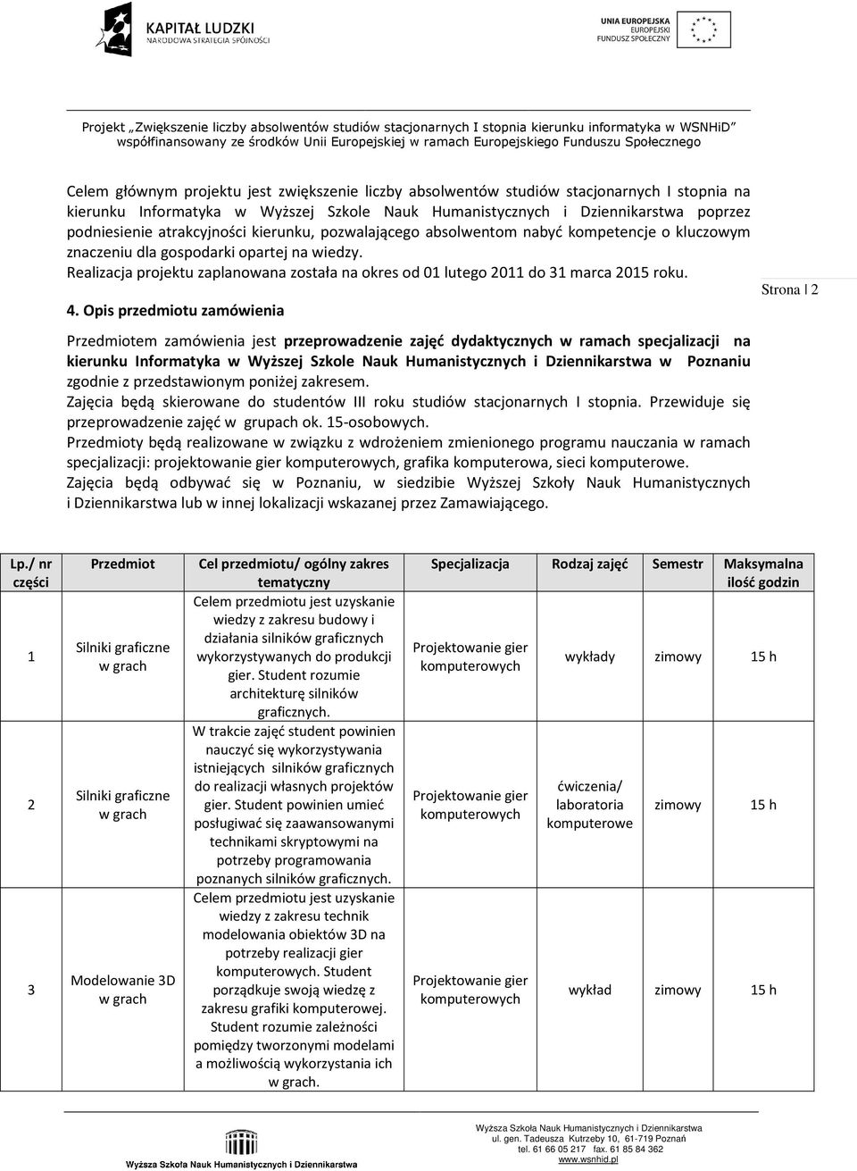 Realizacja projektu zaplanowana została na okres od 01 lutego 2011 do 31 marca 2015 roku. 4.