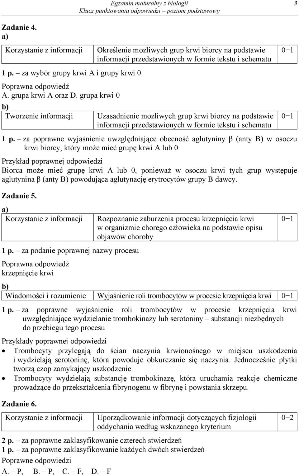 za poprawne wyjaśnienie uwzględniające obecność aglutyniny β (anty B) w osoczu krwi biorcy, który może mieć grupę krwi A lub 0 Biorca może mieć grupę krwi A lub 0, ponieważ w osoczu krwi tych grup