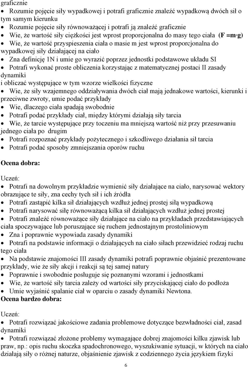 umie go wyrazić poprzez jednostki podstawowe układu SI Potrafi wykonać proste obliczenia korzystając z matematycznej postaci II zasady dynamiki i obliczać występujące w tym wzorze wielkości fizyczne