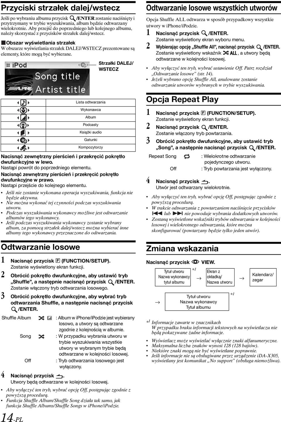 Obszar wyświetlania strzałek W obszarze wyświetlania strzałek DALEJ/WSTECZ prezentowane są elementy, które mogą być wybierane.