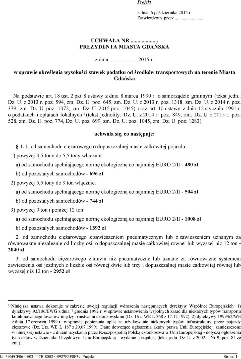 Dz. U. 2015 poz. 1045) oraz art. 10 ustawy z dnia 12 stycznia 1991 r. o podatkach i opłatach lokalnych 1) (tekst jednolity: Dz. U. z 2014 r. poz. 849, zm. Dz. U. z 2015 r. poz. 528, zm. Dz. U. poz. 774, Dz.