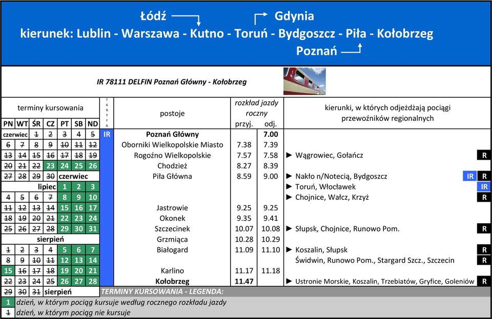 27 8.39 Piła Główna 8.59 9.00 Nakło n/notecią, Bydgoszcz I lipiec 1 2 3 oruń, Włocławek I 4 5 6 7 8 9 10 Chojnice, Wałcz, Krzyż 11 12 13 14 15 16 17 Jastrowie 9.25 9.25 18 19 20 21 22 23 24 Okonek 9.