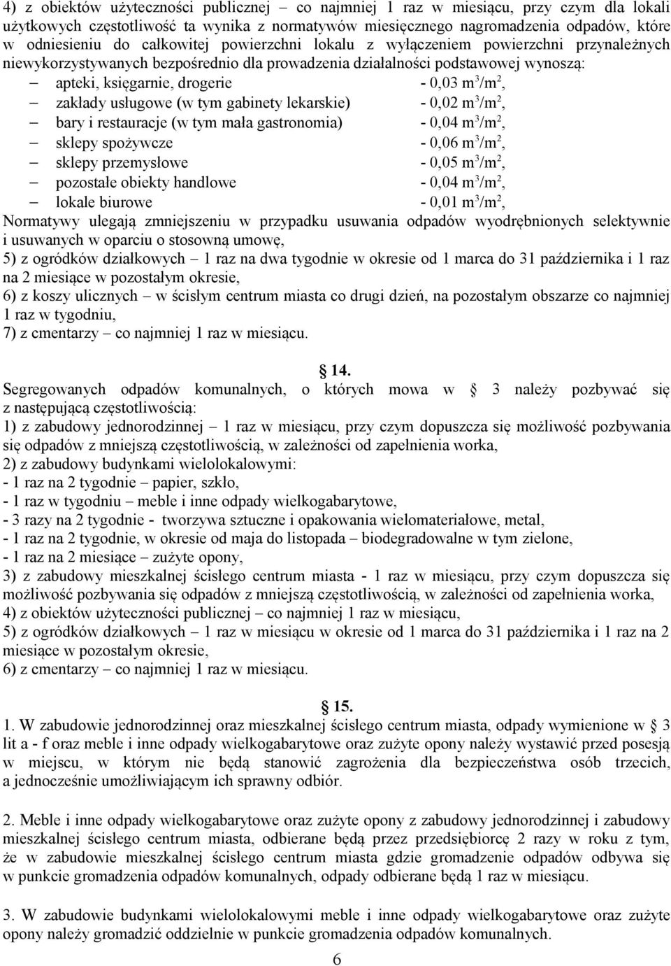 zakłady usługowe (w tym gabinety lekarskie) - 0,02 m 3 /m 2, bary i restauracje (w tym mała gastronomia) - 0,04 m 3 /m 2, sklepy spożywcze - 0,06 m 3 /m 2, sklepy przemysłowe - 0,05 m 3 /m 2,