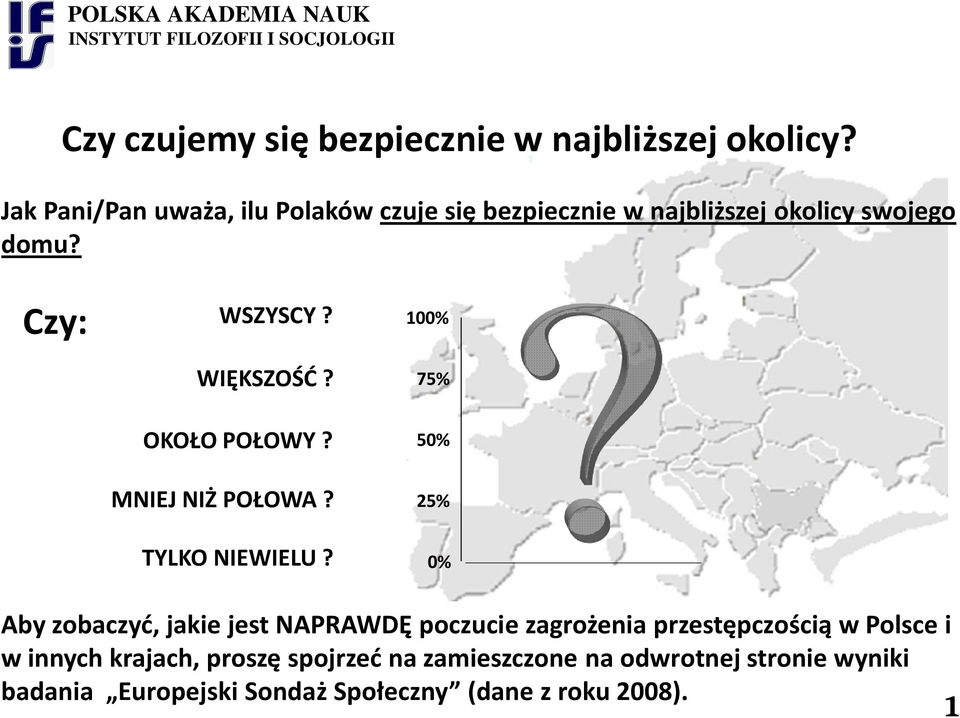 OKOŁO POŁOWY? MNIEJ NIŻ POŁOWA? 100% 75% 50% 25% TYLKO NIEWIELU?