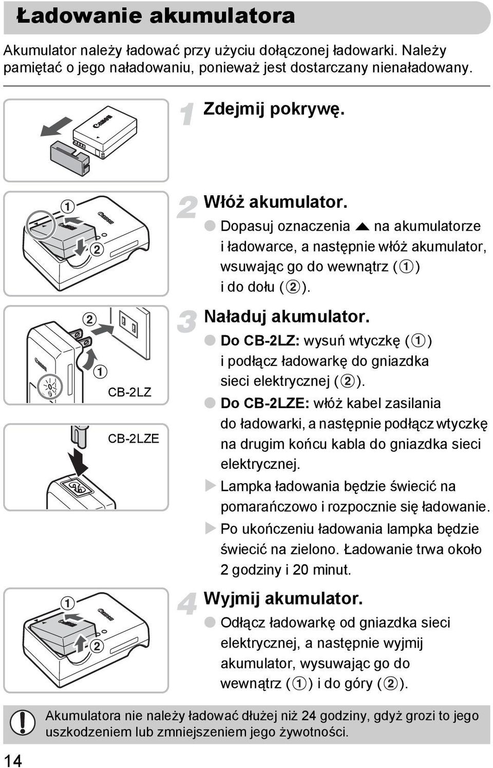 Do CB-2LZ: wysuń wtyczkę ( ) ipodłącz ładowarkę do gniazdka sieci elektrycznej ( ).