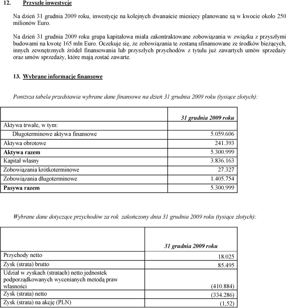 Oczekuje się, Ŝe zobowiązania te zostaną sfinansowane ze środków bieŝących, innych zewnętrznych źródeł finansowania lub przyszłych przychodów z tytułu juŝ zawartych umów sprzedaŝy oraz umów