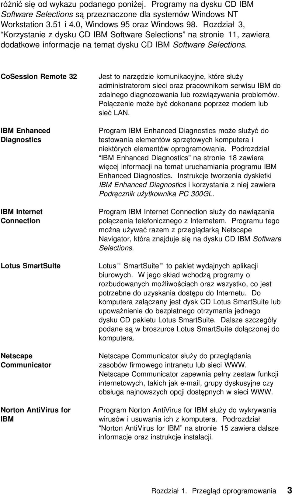 CoSession Remote 32 IBM Enhanced Diagnostics IBM Internet Connection Lotus SmartSuite Netscape Communicator Norton AntiVirus for IBM Jest to narzędzie komunikacyjne, które służy administratorom sieci