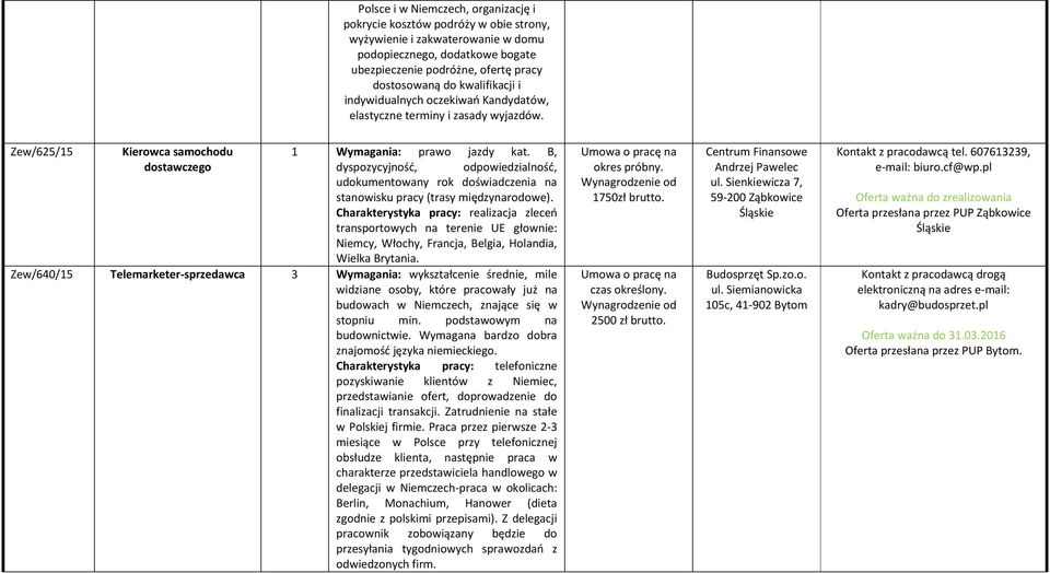 B, dostawczego dyspozycyjność, odpowiedzialność, udokumentowany rok doświadczenia na stanowisku pracy (trasy międzynarodowe).