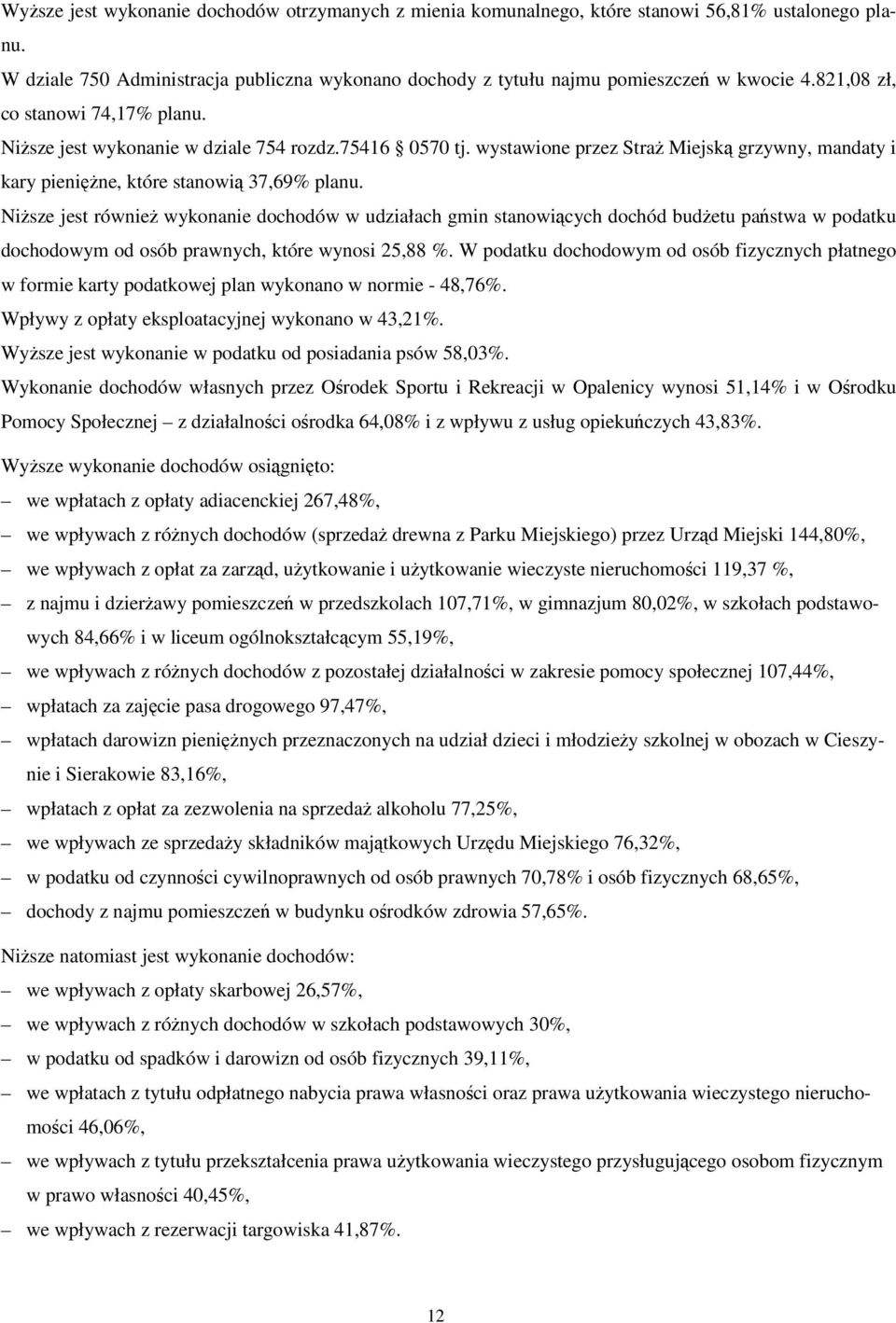 Nisze jest równie wykonanie dochodów w udziałach gmin stanowicych dochód budetu pastwa w podatku dochodowym od osób prawnych, które wynosi 25,88 %.