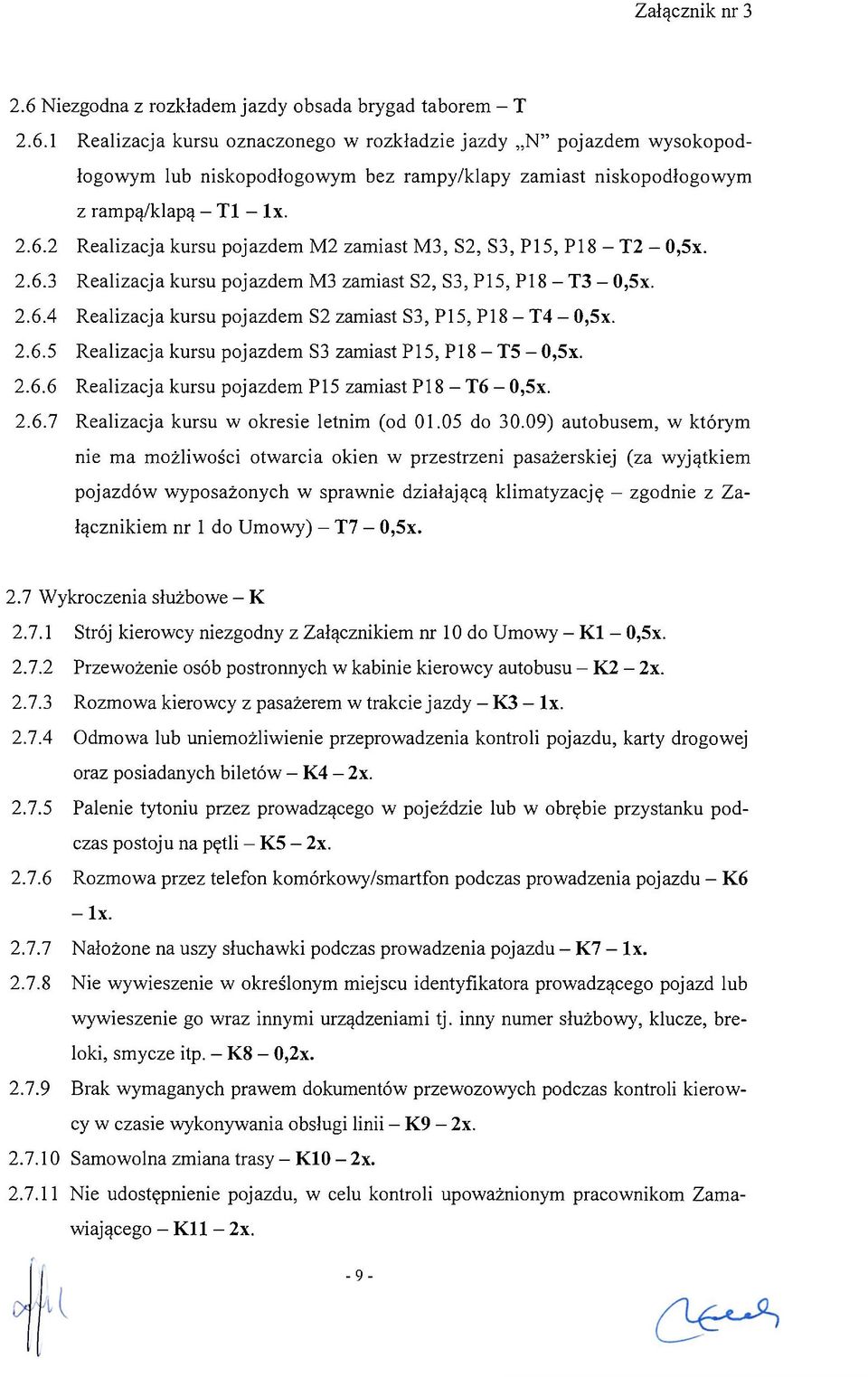 2.6.5 Realizacja kursu pojazdem S3 zamiast P15, PI8 -T5-0,5x. 2.6.6 Realizacja kursu pojazdem P15 zamiast PI8 - T6-0,5x. 2.6.7 Realizacja kursu w okresie letnim (od 01.05 do 30.