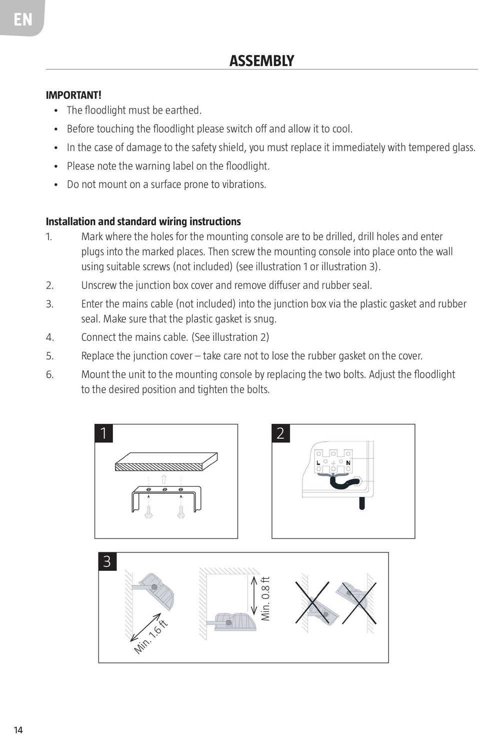 Installation and standard wiring instructions 1. Mark where the holes for the mounting console are to be drilled, drill holes and enter plugs into the marked places.