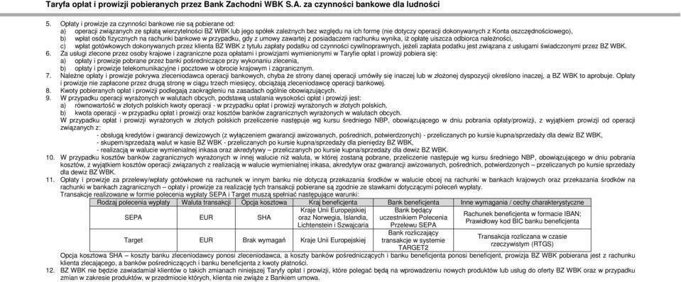 gotówkowych dokonywanych przez klienta BZ WBK z tytułu zapłaty podatku od czynności cywilnoprawnych, jeŝeli zapłata podatku jest związana z usługami świadczonymi przez BZ WBK. 6.