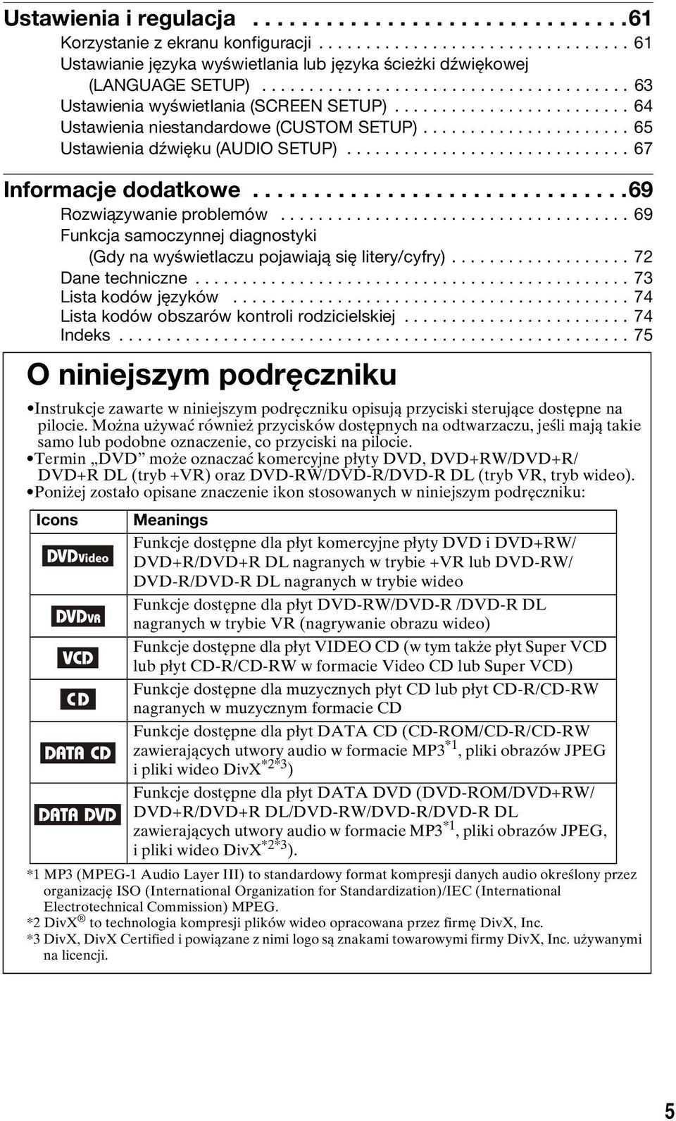 ............................. 67 Informacje dodatkowe...............................69 Rozwiązywanie problemów..................................... 69 Funkcja samoczynnej diagnostyki (Gdy na wyświetlaczu pojawiają się litery/cyfry).