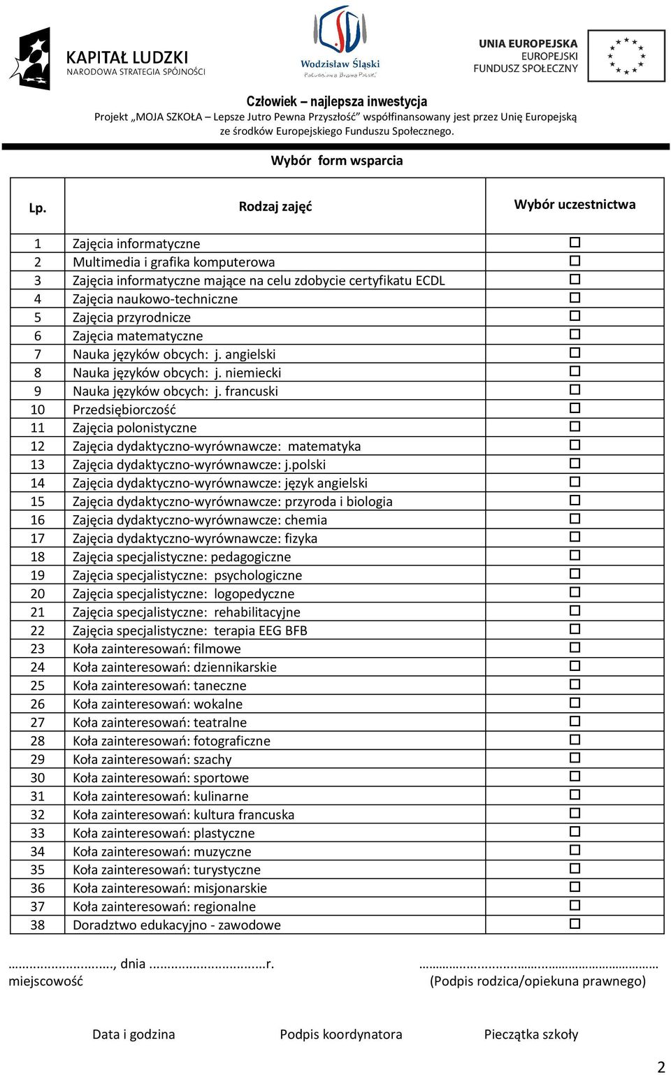 przyrodnicze 6 Zajęcia matematyczne 7 Nauka języków obcych: j. angielski 8 Nauka języków obcych: j. miecki 9 Nauka języków obcych: j.