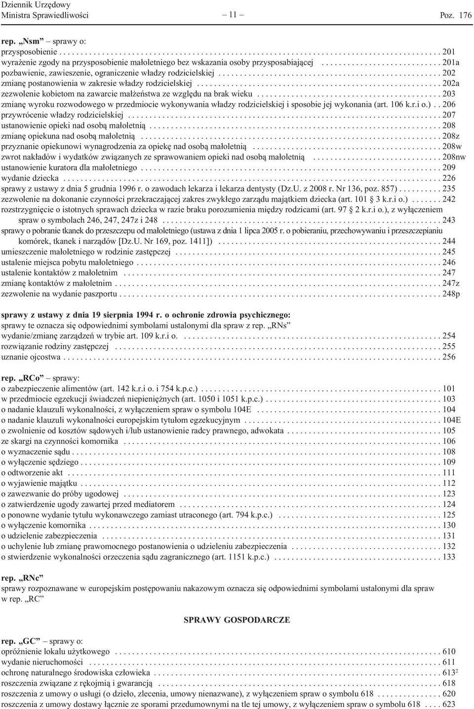 .. 202a zezwolenie kobietom na zawarcie małżeństwa ze względu na brak wieku... 203 zmianę wyroku rozwodowego w przedmiocie wykonywania władzy rodzicielskiej i sposobie jej wykonania (art. 106 k.r.i o.