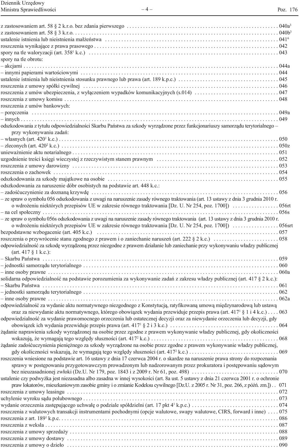 .. 044 ustalenie istnienia lub nieistnienia stosunku prawnego lub prawa (art. 189 k.p.c.)... 045 roszczenia z umowy spółki cywilnej.