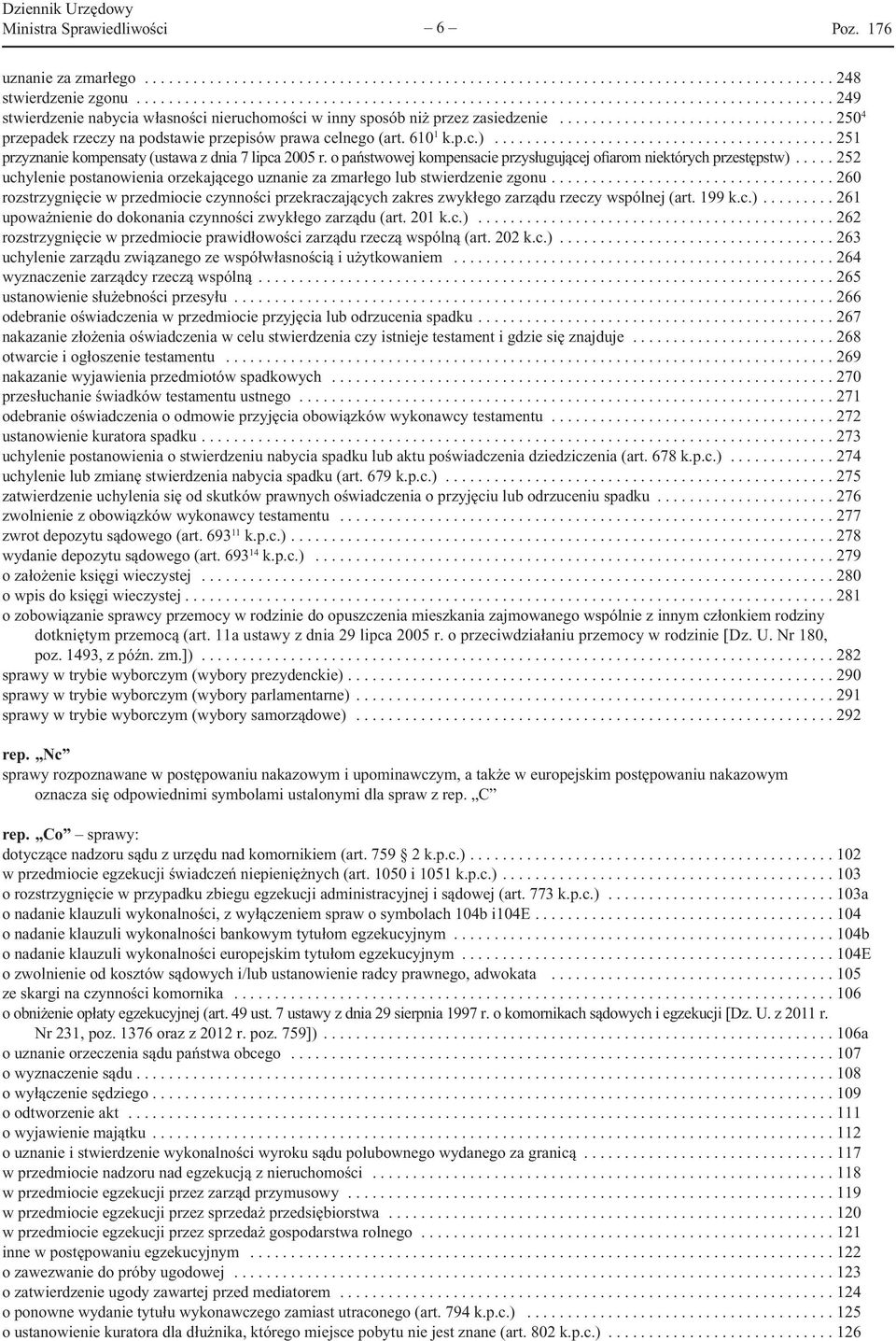 o państwowej kompensacie przysługującej ofiarom niektórych przestępstw)... 252 uchylenie postanowienia orzekającego uznanie za zmarłego lub stwierdzenie zgonu.