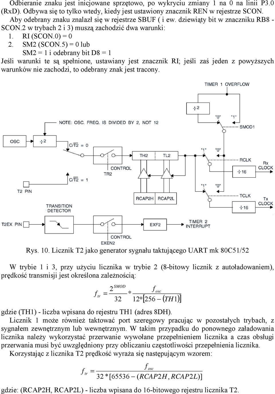 5) = 0 lub SM2 = 1 i odebrany bit D8 = 1 Jeśli warunki te są spełnione, ustawiany jest znacznik RI; jeśli zaś jeden z powyższych warunków nie zachodzi, to odebrany znak jest tracony. Rys. 10.