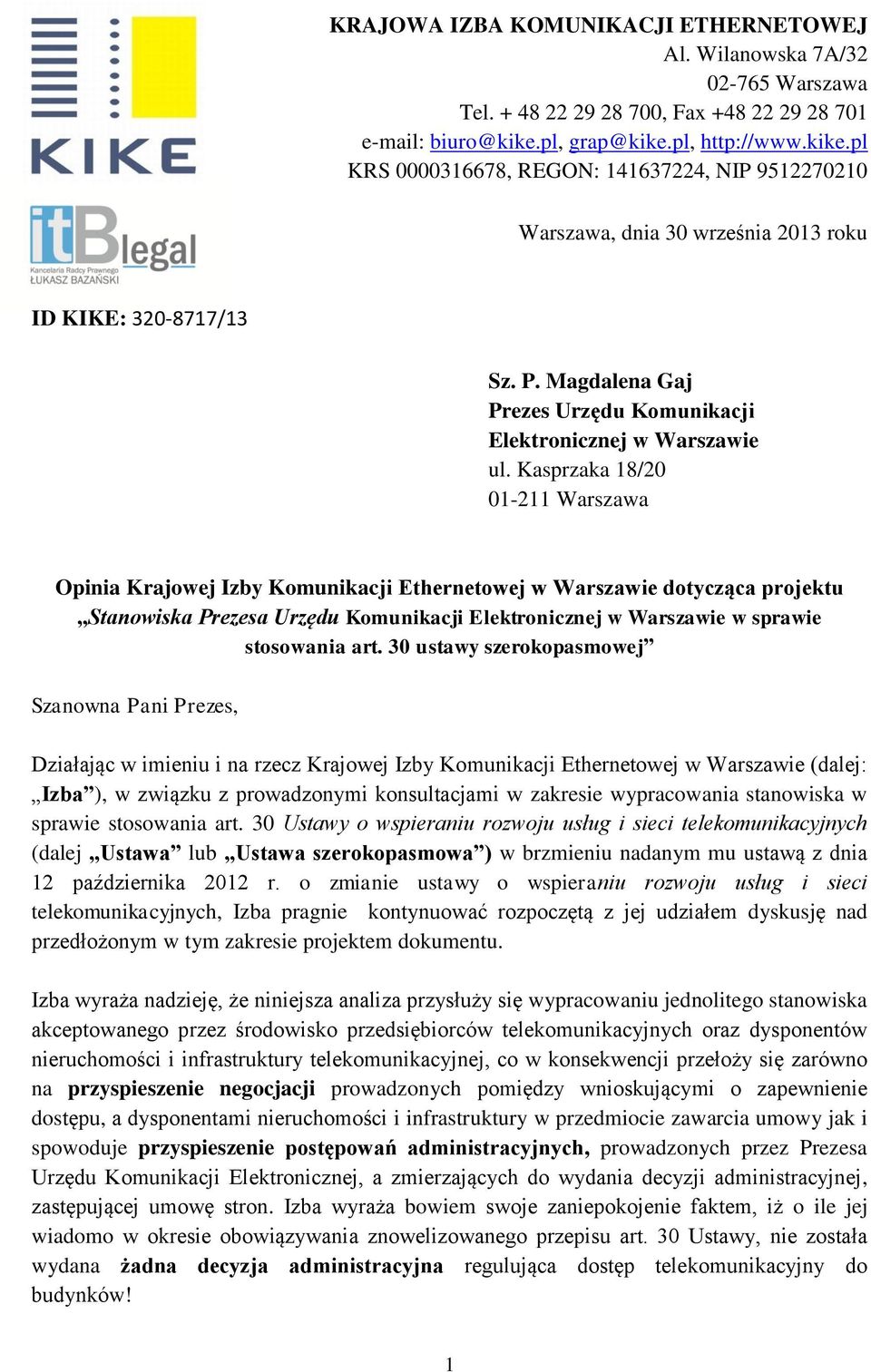 Magdalena Gaj Prezes Urzędu Komunikacji Elektronicznej w Warszawie ul.