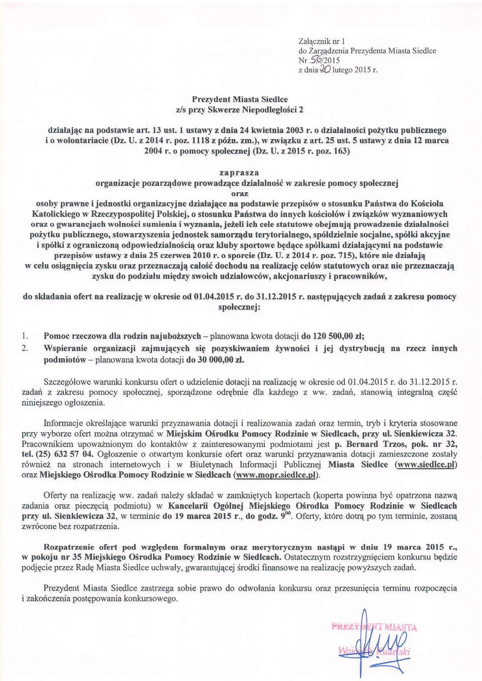 z 2015 r. poa 16l),aprasea org.niracje por.re4dowe prcwad?ace drialalno66 w zakresie pomocy spolecznej oraia osoby pr.