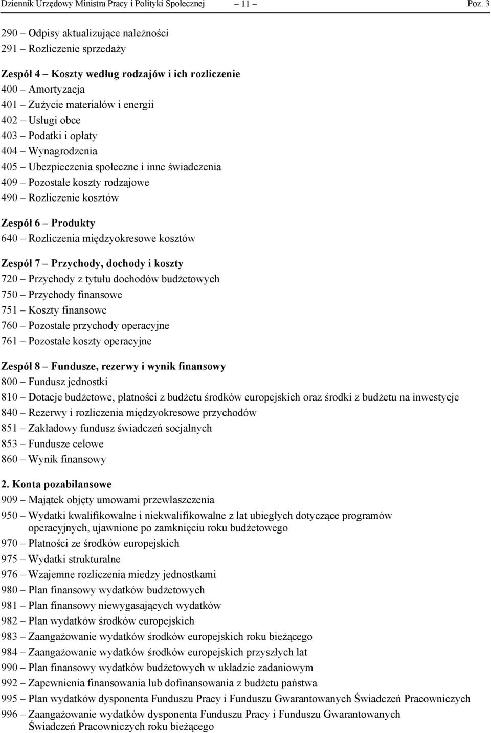 Rozliczenia międzyokresowe kosztów Zespół 7 Przychody, dochody i koszty 720 Przychody z tytułu dochodów budżetowych 750 Przychody finansowe 751 Koszty finansowe 760 Pozostałe przychody operacyjne 761