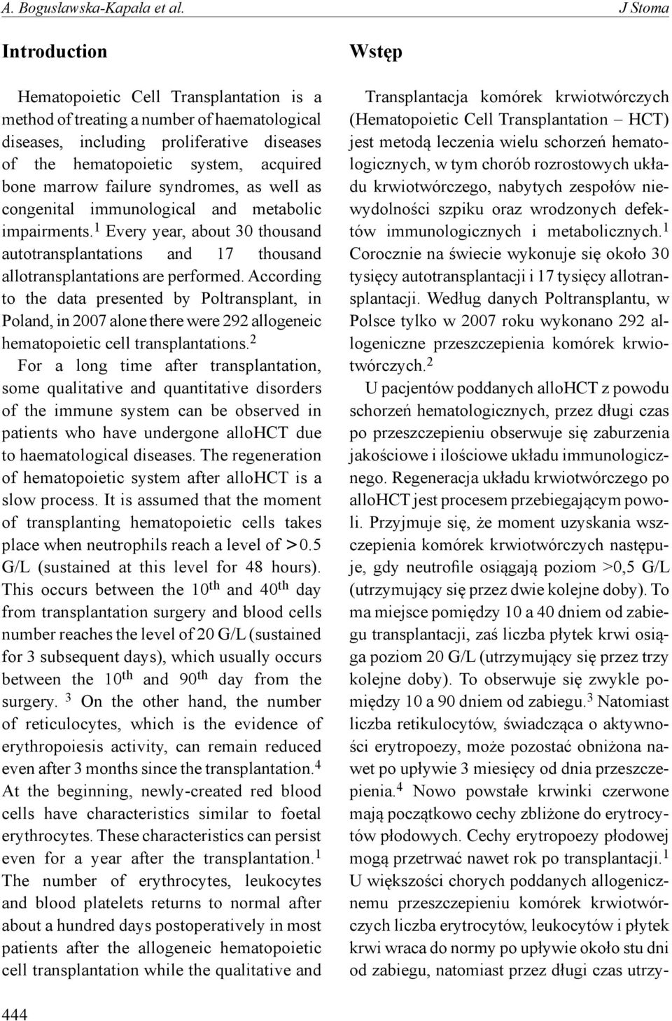 failure syndromes, as well as congenital immunological and metabolic impairments. 1 Every year, about 30 thousand autotransplantations and 17 thousand allotransplantations are performed.