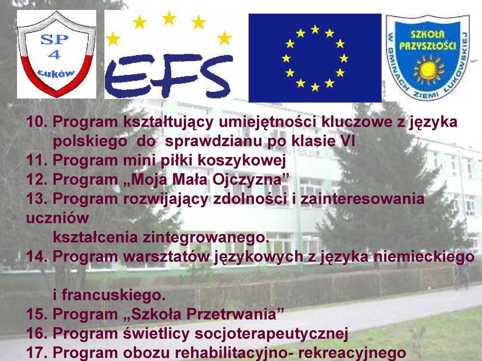 Program rozwijający zdolności i zainteresowania uczniów kształcenia zintegrowanego. 14.