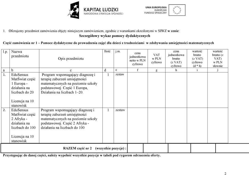 EduSensus MatŚwiat część 1 Europa - działania na liczbach do 20 Program wspomagający diagnozę i terapię zaburzeń umiejętności matematycznych na poziomie szkoły podstawowej.