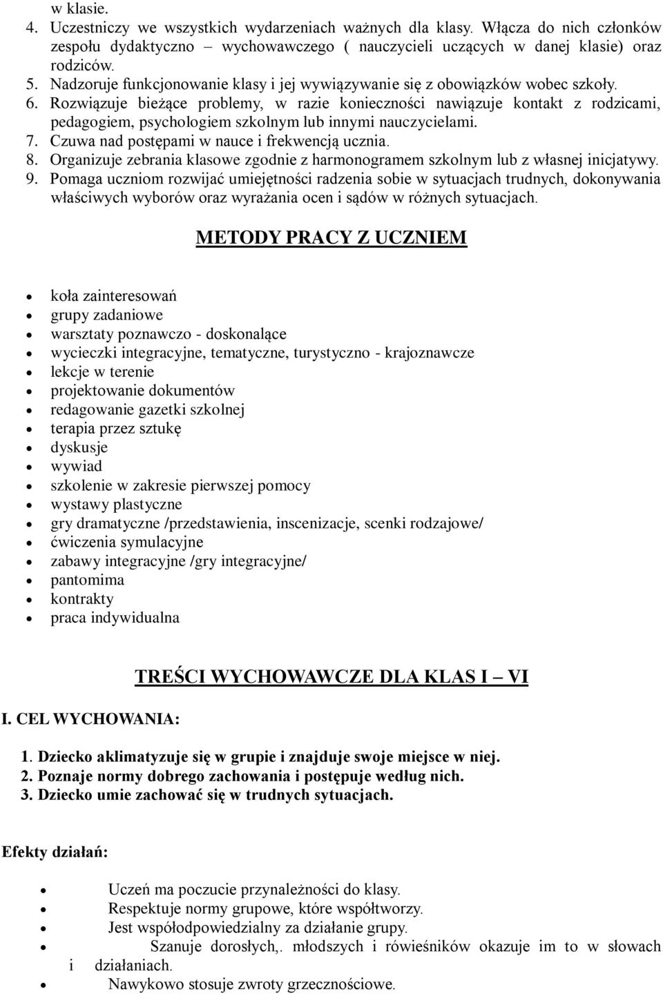 Rozwiązuje bieżące problemy, w razie konieczności nawiązuje kontakt z rodzicami, pedagogiem, psychologiem szkolnym lub innymi nauczycielami. 7. Czuwa nad postępami w nauce i frekwencją ucznia. 8.