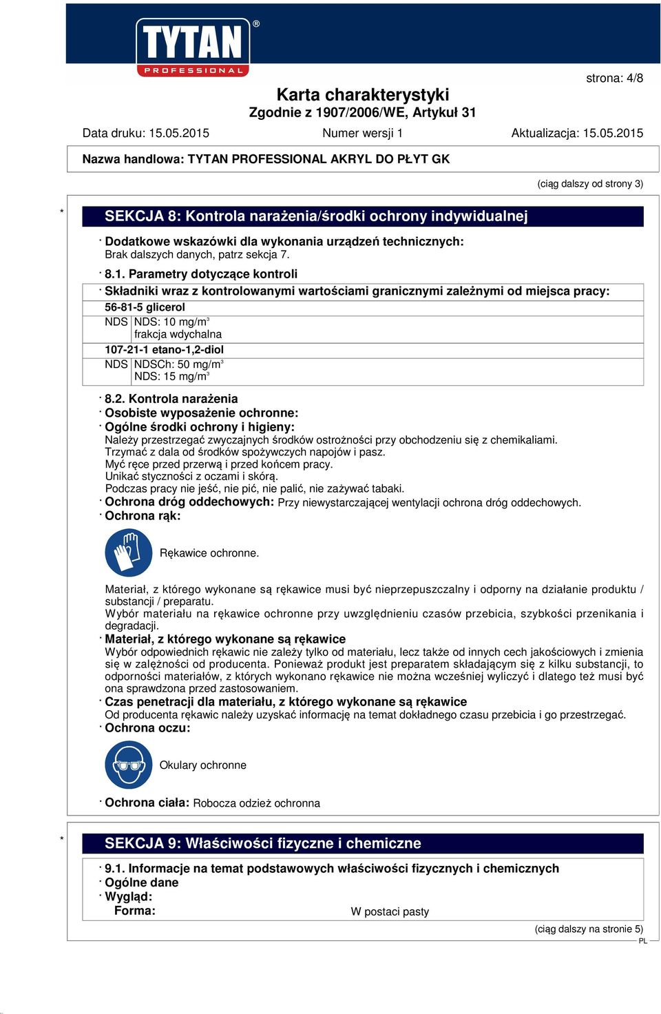 NDSCh: 50 mg/m 3 NDS: 15 mg/m 3 8.2.