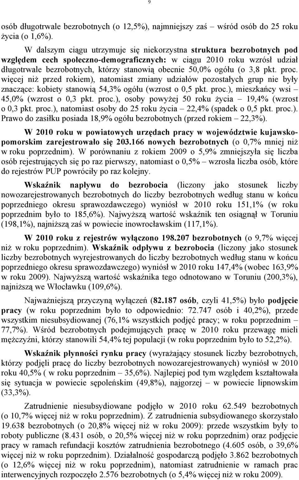 ogółu (o 3,8 pkt. proc. więcej niż przed rokiem), natomiast zmiany udziałów pozostałych grup nie były znaczące: kobiety stanowią 54,3% ogółu (wzrost o 0,5 pkt. proc.), mieszkańcy wsi 45,0% (wzrost o 0,3 pkt.