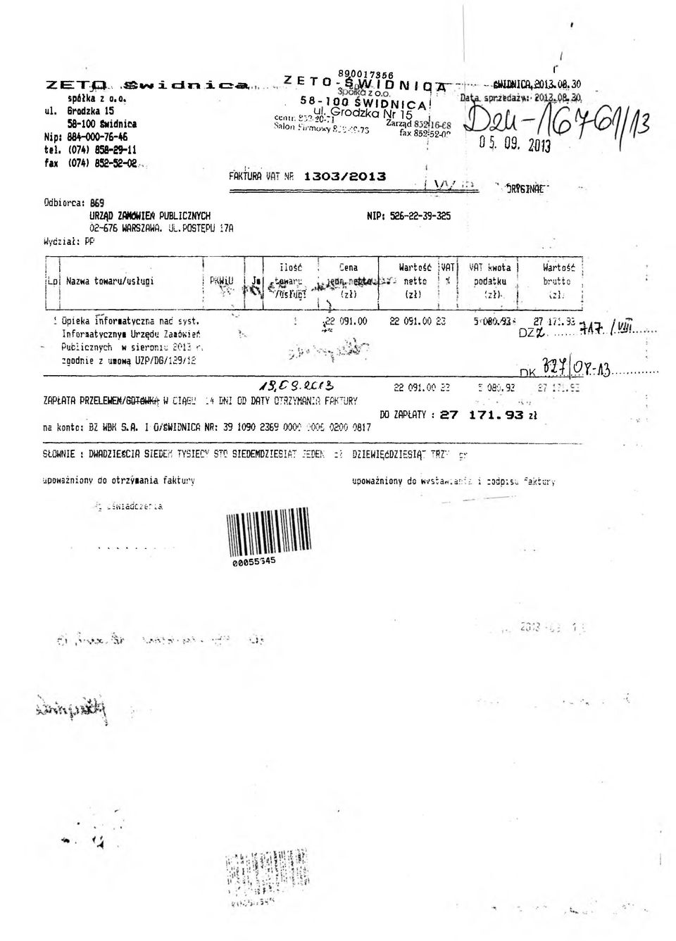 Inforsatyczny Urzędu Zaaśweń Publcznych w serpnu 013 r, zgodne z mowa UZP/D6/129/12 7 c -r «8,0017356 1 E T O - A w D \ Q 2 f - ~ - e«ij»icfł f a 0 8.3 0. 58-1 O O S W?