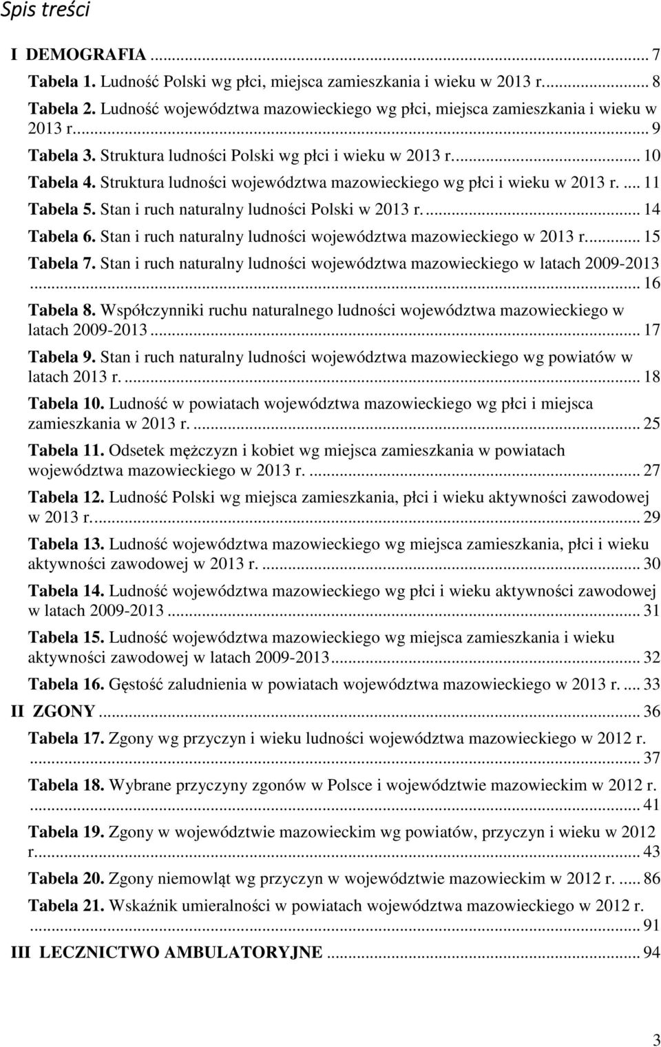 Stan i ruch naturalny ludności Polski w 2013 r... 14 Tabela 6. Stan i ruch naturalny ludności województwa mazowieckiego w 2013 r... 15 Tabela 7.