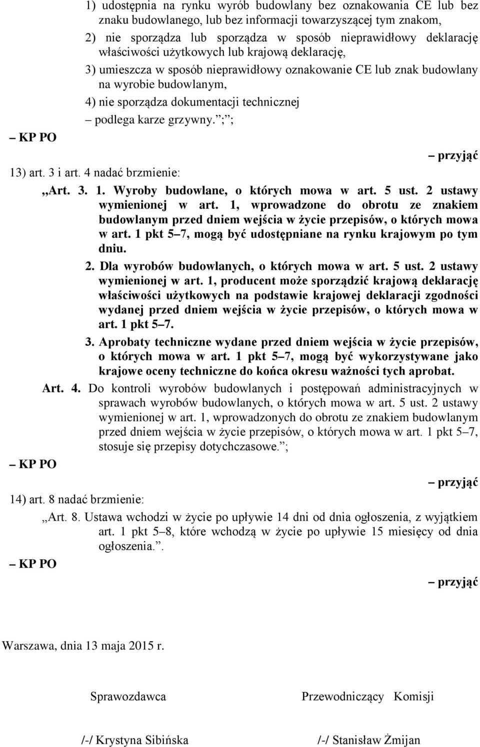 grzywny. ; ; 13) art. 3 i art. 4 nadać brzmienie: Art. 3. 1. Wyroby budowlane, o których mowa w art. 5 ust. 2 ustawy wymienionej w art.