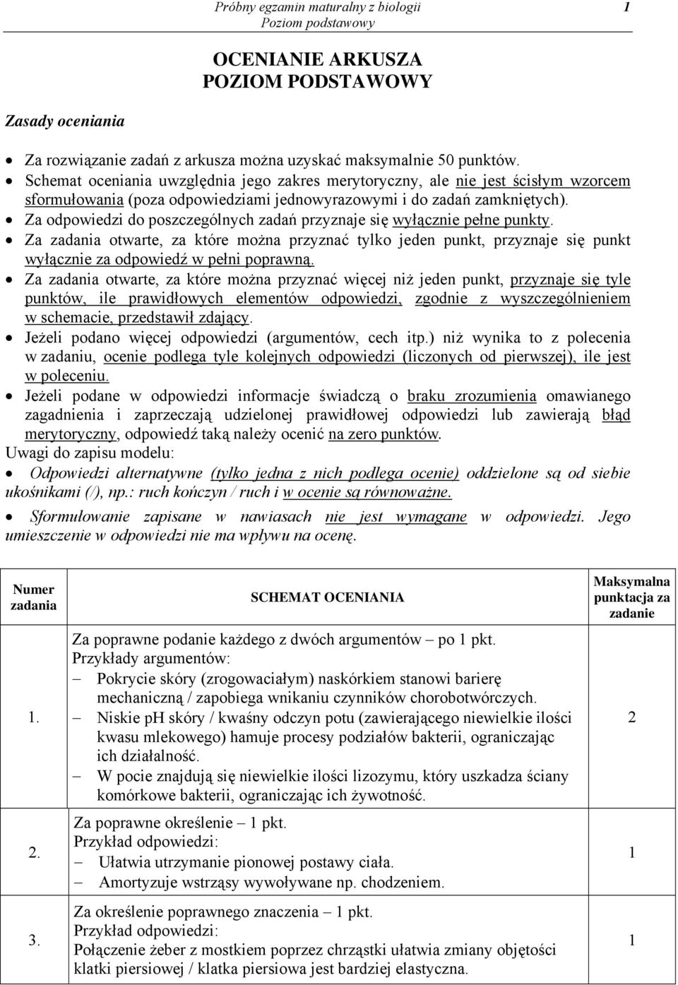Za odpowiedzi do poszczególnych zadań przyznaje się wyłącznie pełne punkty. Za zadania otwarte, za które można przyznać tylko jeden punkt, przyznaje się punkt wyłącznie za odpowiedź w pełni poprawną.
